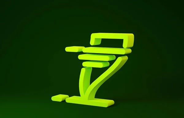 Icono Tornado amarillo aislado sobre fondo verde. Ciclón, torbellino, embudo de tormenta, viento huracán o tornado icono del tiempo. Concepto minimalista. 3D ilustración 3D render —  Fotos de Stock