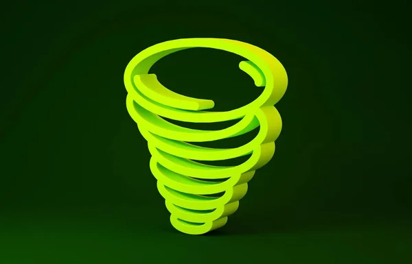 Yellow Tornado icon isolated on green background. Cyclone, whirlwind, storm funnel, hurricane wind or twister weather icon. Minimalism concept. 3d illustration 3D render — Stock Photo, Image
