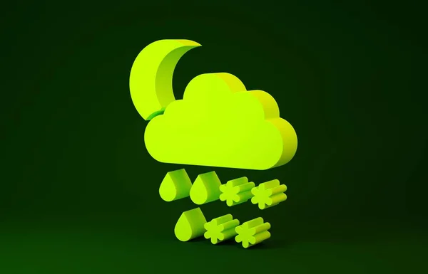 Yellow Cloud with snow, rain and moon icon isolated on green background. Weather icon. Minimalism concept. 3d illustration 3D render — 스톡 사진