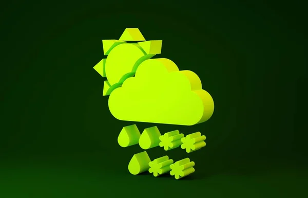Yellow Cloud with snow, rain and sun icon isolated on green background. Weather icon. Minimalism concept. 3d illustration 3D render — 스톡 사진