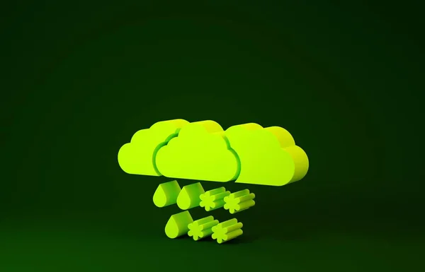 Yellow Cloud with snow and rain icon isolated on green background. Weather icon. Minimalism concept. 3d illustration 3D render — 스톡 사진