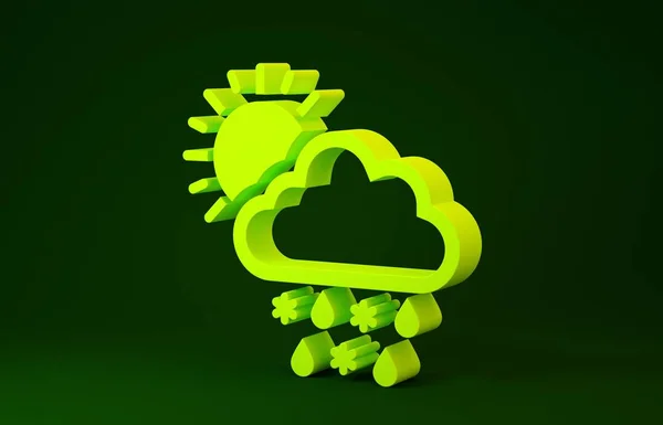 Yellow Cloud with snow, rain and sun icon isolated on green background. Weather icon. Minimalism concept. 3d illustration 3D render — 스톡 사진