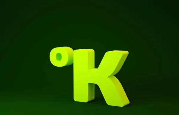 Gelbes Kelvin-Symbol isoliert auf grünem Hintergrund. Minimalismus-Konzept. 3D Illustration 3D Renderer — Stockfoto