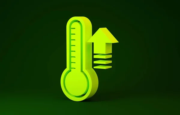 Żółty termometr meteorologiczny mierzący ciepło i zimną ikonę izolowany na zielonym tle. Urządzenia termometryczne pokazujące gorącą lub zimną pogodę. Koncepcja minimalizmu. Ilustracja 3d — Zdjęcie stockowe