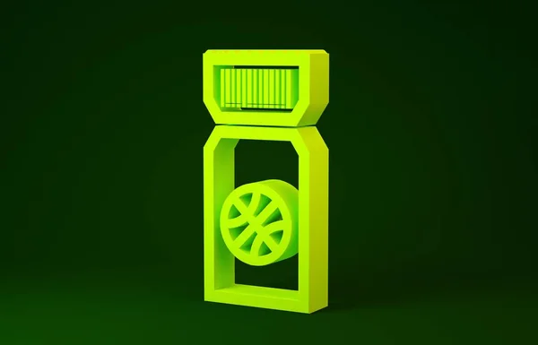 Gelbe Basketball-Spiel Ticket-Symbol isoliert auf grünem Hintergrund. Minimalismus-Konzept. 3D Illustration 3D Renderer — Stockfoto