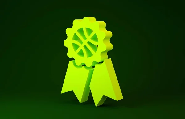 Żółta ikona nagrody koszykówki izolowana na zielonym tle. Koncepcja minimalizmu. Ilustracja 3d — Zdjęcie stockowe