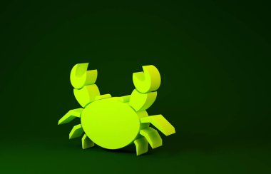 Yeşil arkaplanda sarı yengeç simgesi izole edildi. Minimalizm kavramı. 3d illüstrasyon 3B canlandırma