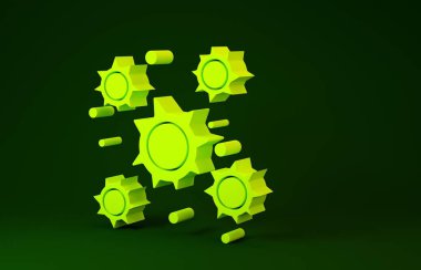 Yeşil arkaplanda sarı bakteri simgesi izole edildi. Bakteriler ve mikroorganizmalar, sebep olan mikroorganizma hastalıkları, hücre kanseri, mikrop, virüs, mantar. Minimalizm kavramı. 3d illüstrasyon 3d canlandırma