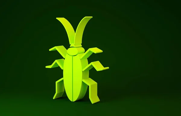 Gele Cockroach icoon geïsoleerd op groene achtergrond. Minimalisme concept. 3d illustratie 3d renderen — Stockfoto