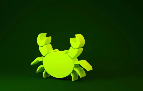 Gelbe Krabbe Symbol isoliert auf grünem Hintergrund. Minimalismus-Konzept. 3D Illustration 3D Renderer — Stockfoto