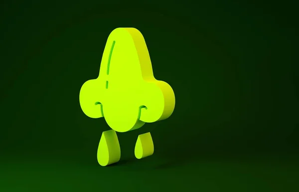 Ícone amarelo Runny nariz isolado no fundo verde. Sintomas de rinite, tratamento. Nariz e espirros. Doenças nasais. Conceito de minimalismo. 3D ilustração 3D render — Fotografia de Stock