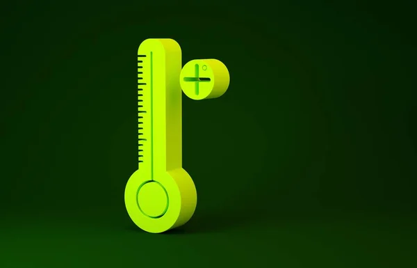 Жовтий медичний цифровий термометр для медичного обстеження ізольований на зеленому фоні. Концепція мінімалізму. 3D-рендеринг — стокове фото