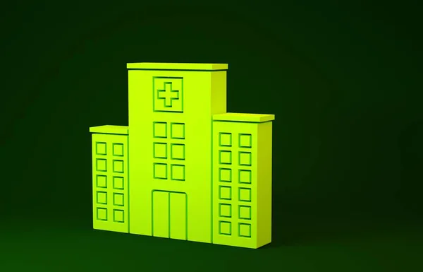 Edifício hospital médico amarelo com ícone cruz isolado no fundo verde. Centro médico. Saúde. Conceito de minimalismo. 3D ilustração 3D render — Fotografia de Stock