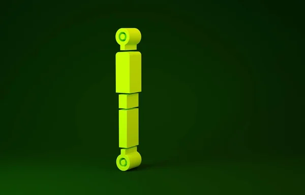 Жовтий значок амортизатора ізольовано на зеленому тлі. Концепція мінімалізму. 3D ілюстрація 3D рендеринга — стокове фото
