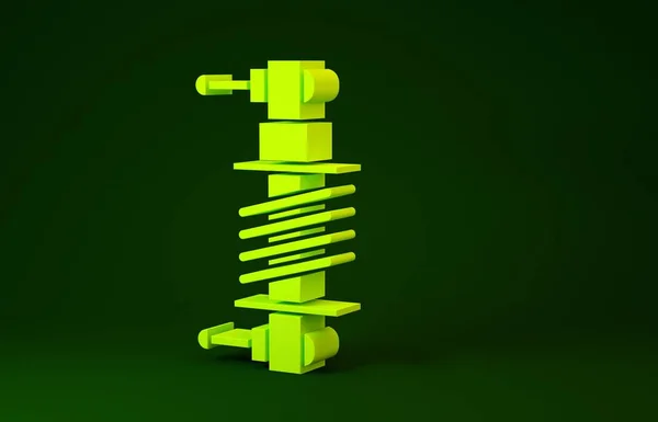 Yellow Shock absorber icon isolated on green background. Minimalism concept. 3d illustration 3D render — Stock Photo, Image