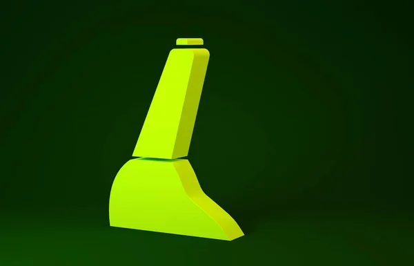 Icono de freno de mano coche amarillo aislado sobre fondo verde. Palanca de freno de estacionamiento. Concepto minimalista. 3D ilustración 3D render — Foto de Stock