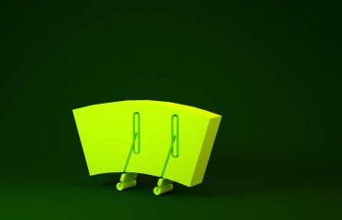 Sarı Windscreen sileceği simgesi yeşil arkaplanda izole edildi. Minimalizm kavramı. 3d illüstrasyon 3d canlandırma