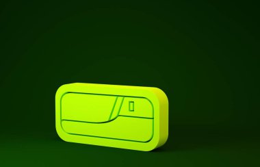 Sarı araba kapı kolu ikonu yeşil arka planda izole edildi. Minimalizm kavramı. 3d illüstrasyon 3d canlandırma