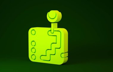 Yeşil arkaplanda sarı vites değiştirme simgesi izole edildi. İletişim simgesi. Minimalizm kavramı. 3d illüstrasyon 3B canlandırma