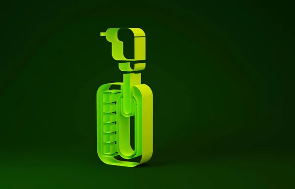 Gelbes Schaltgetriebe-Symbol auf grünem Hintergrund. Übertragungssymbol. Minimalismus-Konzept. 3D Illustration 3D Renderer — Stockfoto