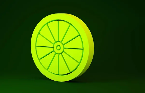 Gelbes Autofelgensymbol isoliert auf grünem Hintergrund. Minimalismus-Konzept. 3D Illustration 3D Renderer — Stockfoto