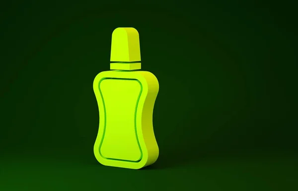Ícone de garrafa de verniz de prego amarelo isolado no fundo verde. Conceito de minimalismo. 3D ilustração 3D render — Fotografia de Stock