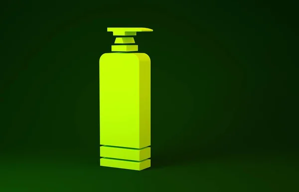 Amarelo Creme ou loção ícone tubo cosmético isolado no fundo verde. Produtos de cuidados com o corpo para homens. Conceito de minimalismo. 3D ilustração 3D render — Fotografia de Stock