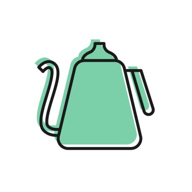 Siyah çizgi Kettle beyaz arkaplanda ikon olarak izole edilmiş. Çaydanlık ikonu. Vektör İllüstrasyonu