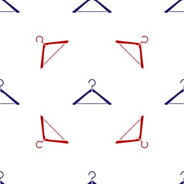 Mavi ve kırmızı elbise askısı ikonu beyaz arka planda kusursuz desen izole etti. Vestiyer ikonu. Kıyafet servis sembolü. Çamaşır askı tabelası. Vektör İllüstrasyonu