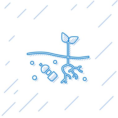 Mavi çizgi. Gezegendeki ikon kirliliği sorunu beyaz arka planda izole edilmiş. Çöpler, plastikler, gezegendeki poşetler. Vektör İllüstrasyonu