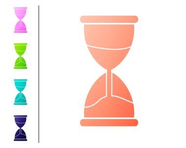 Beyaz arka plan üzerinde izole akan kum simgesi ile Coral Eski kum saati. Kum saati işareti. İş ve zaman yönetimi kavramı. Renk simgelerini ayarlayın. Vektör İllüstrasyonu