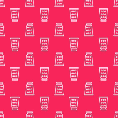 Beyaz çizgi Grater simgesi kırmızı arkaplanda izole edilmiş. Mutfak sembolü. Mutfak aletleri. Çatal bıçak seti. Vektör İllüstrasyonu