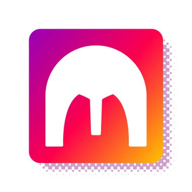 Beyaz arka planda izole edilmiş baş koruma ikonu için beyaz ortaçağ demir miğferi. Kare renk düğmesi. Vektör İllüstrasyonu