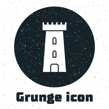 Grunge Kalesi ikonu beyaz arka planda izole edildi. Kale işareti. Vektör İllüstrasyonu