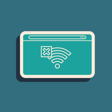 Mavi arkaplanda internet bağlantısı yok simgesi izole edildi. Kablosuz ağ ya da uzaktan internet erişimi için işaret yok. Uzun gölge tarzı. Vektör İllüstrasyonu