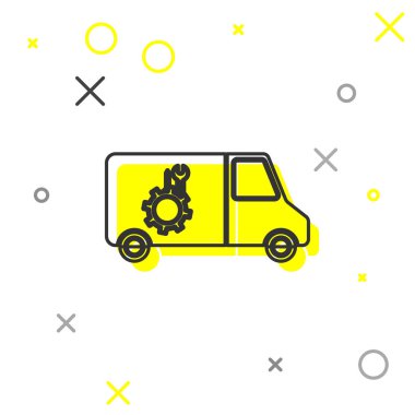 Gri çizgi araba servis simgesi beyaz arka planda izole edildi. Tamirci oto tamircisi. Bakım tabelası. Vektör İllüstrasyonu