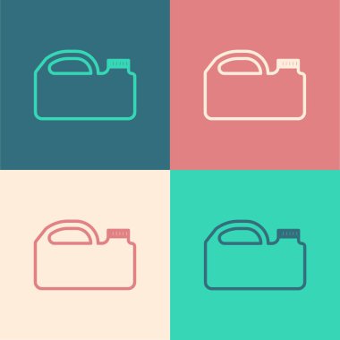 Renkli plastik kutu motor makine yağı ikonu için izole edilmiş renk arkaplanı. Benzin bidonu. Yağ değiştirme ve onarım servisi. Vektör İllüstrasyonu