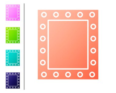 Beyaz zemin üzerinde ışık simgesi olan mercan makyaj aynası. Renk simgelerini ayarla. Vektör İllüstrasyonu