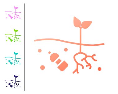 Mercan. Gezegendeki ikon kirliliği sorunu beyaz arka planda izole edilmiş. Çöpler, plastikler, gezegendeki poşetler. Renk simgelerini ayarla. Vektör İllüstrasyonu