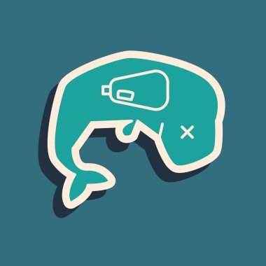 Yeşil Çevre Koruma kavramı mavi arka planda ölü balina ikonu izole. Uzun gölge tarzı. Vektör İllüstrasyonu