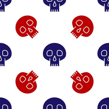 Mavi ve kırmızı Kafatası ikonu beyaz arka planda kusursuz desen izole etti. Vektör İllüstrasyonu