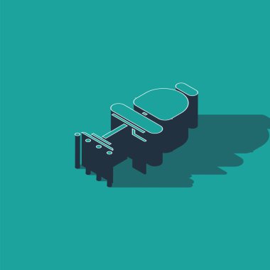 Isometric ofis sandalye simgesi yeşil arka planda izole. Vektör İllüstrasyonu
