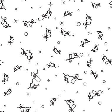 Siyah çizgi. Okyanus ikonunun kirliliği sorunu beyaz arka planda izole edilmiş pürüzsüz desen. Çöpler, plastikler, denizdeki poşetler. Vektör İllüstrasyonu