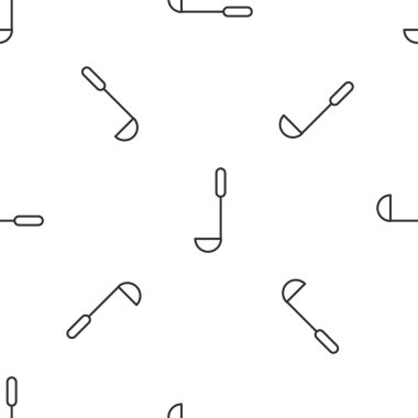 Mutfak kepçesinin gri çizgisi ikonu beyaz arka planda izole edilmiş pürüzsüz desen. Mutfak aletleri. Çatal kaşık tabelası. Vektör İllüstrasyonu