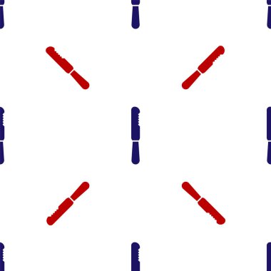 Mavi ve kırmızı tek kullanımlık plastik bıçak ikonu beyaz arka planda izole edilmiş pürüzsüz desen. Vektör İllüstrasyonu