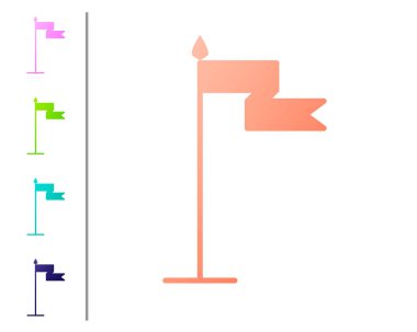 Mercan Ortaçağ bayrağı simgesi beyaz arka planda izole edildi. Bir kral ya da kraliçe tarafından yönetilen ülke, devlet ya da bölge. Renk simgelerini ayarla. Vektör İllüstrasyonu