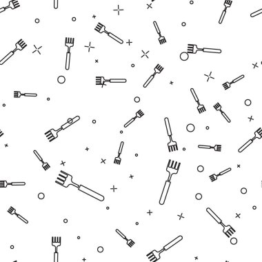 Siyah çizgili Fork simgesi beyaz arkaplandaki kusursuz deseni izole etti. Çatal bıçak sembolü. Vektör İllüstrasyonu