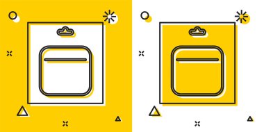 Siyah Batarya, sarı ve beyaz arka planda izole edilmiş. Şimşek sembolü. Rastgele dinamik şekiller. Vektör İllüstrasyonu