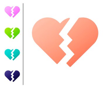 Mercan Kırığı Kalbi ya da Boşanma ikonu beyaz arka planda izole edilmiş. Aşk sembolü. Sevgililer Günü. Renk simgelerini ayarla. Vektör İllüstrasyonu