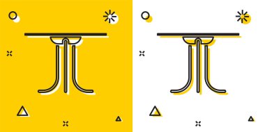 Sarı ve beyaz arkaplanda siyah yuvarlak masa simgesi izole edildi. Rastgele dinamik şekiller. Vektör İllüstrasyonu
